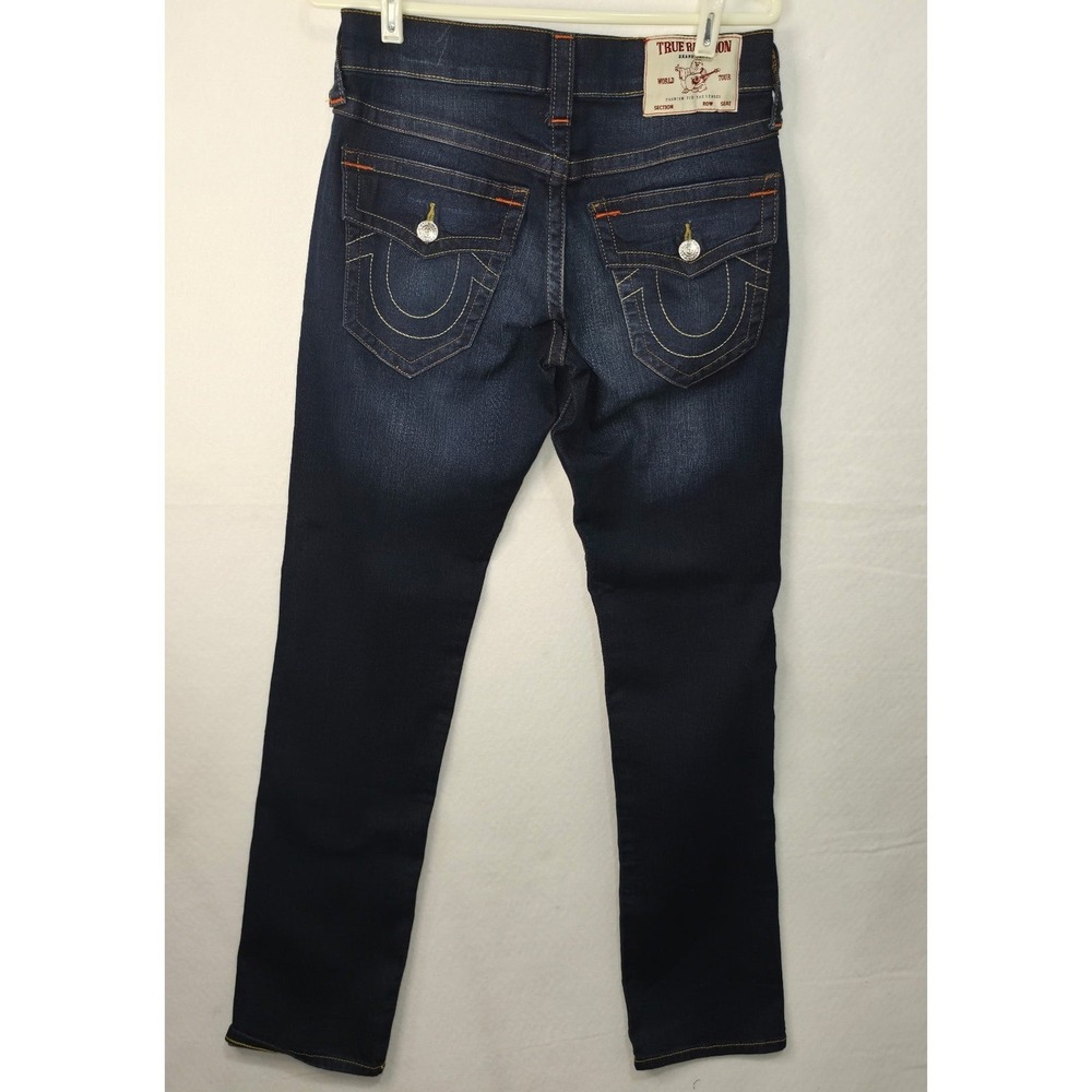 True Religion Ricky Relaxed Straight Jeans Dark Wash Flap Pocket Mens 29x33 - Picture 2 of 9